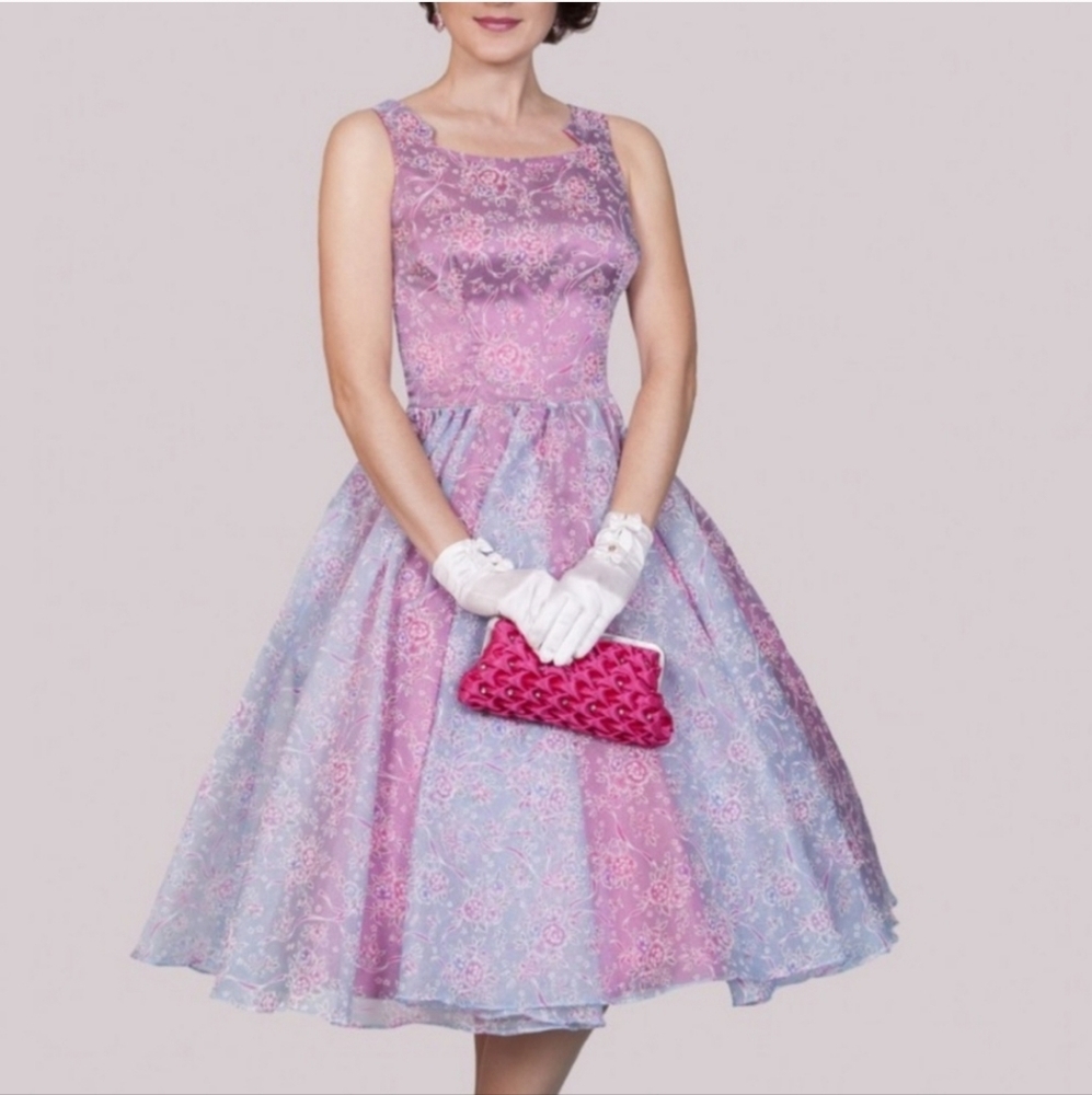Tatyana Aurora Vintage 1950's Pink Iridescent Fit Flare Pinup Party Dress Girly
